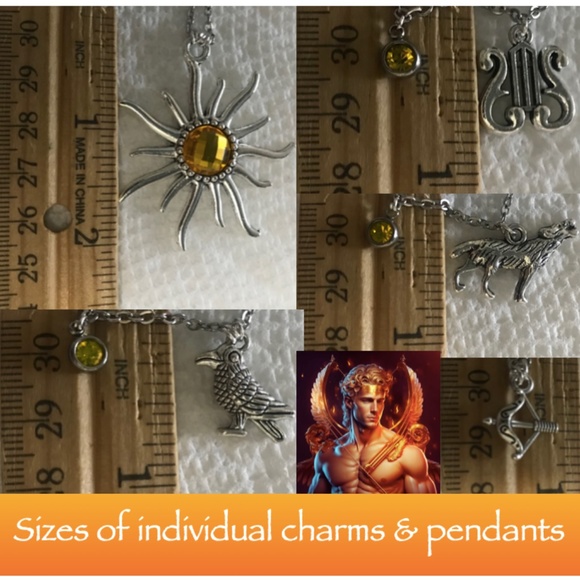 “Apollo: God of the Sun" Greek Roman Mythology Handmade Necklace, Lyre, Wolf - Picture 12 of 14